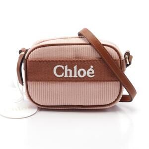 Chloe Shoulder Bag Leather Canvas Corduroy Pink Brown